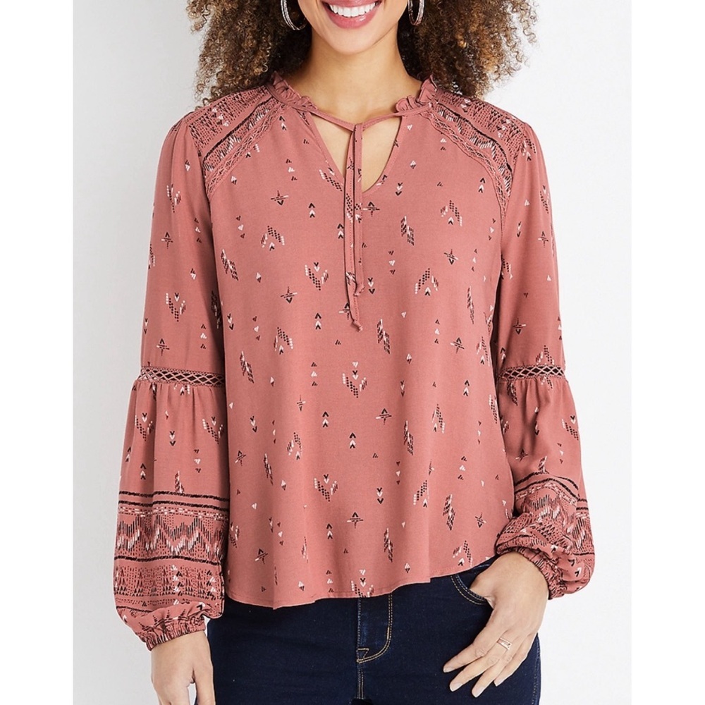 Maurices Pink Printed Balloon Sleeve Blouse